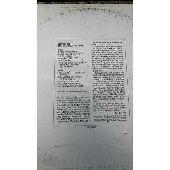 Charlie Rich - I Do My Swingin' At Home Vinyl Record 1973 - Picture 2 of 4